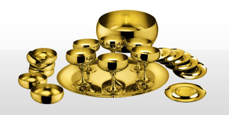 Baron, Комплект сервиз за десерт и шампанско за 6 човека, позлатен