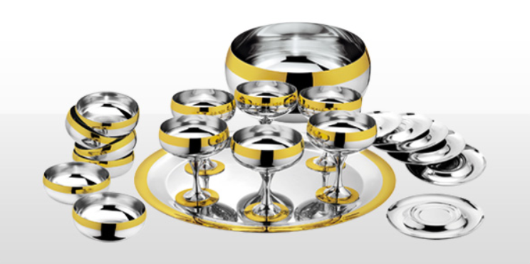 Baron, Комплект сервиз за десерт и шампанско за 6 човека, декор. позлатен