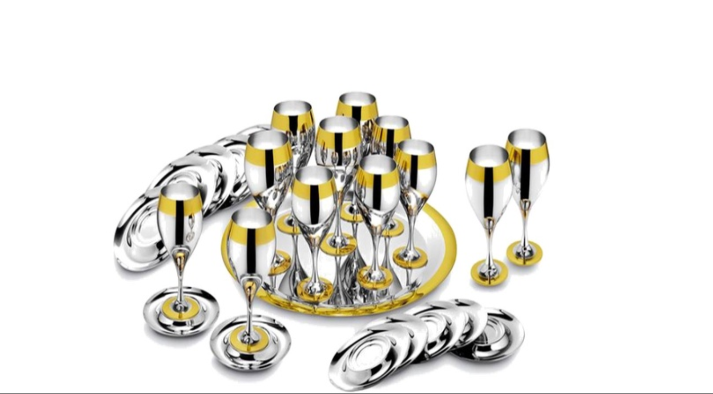 PRINCE,  СЕРВИЗ ЗА ВОДА И ВИНО ЗА 6 ДУШИ, 25 ЕЛ., позлатен