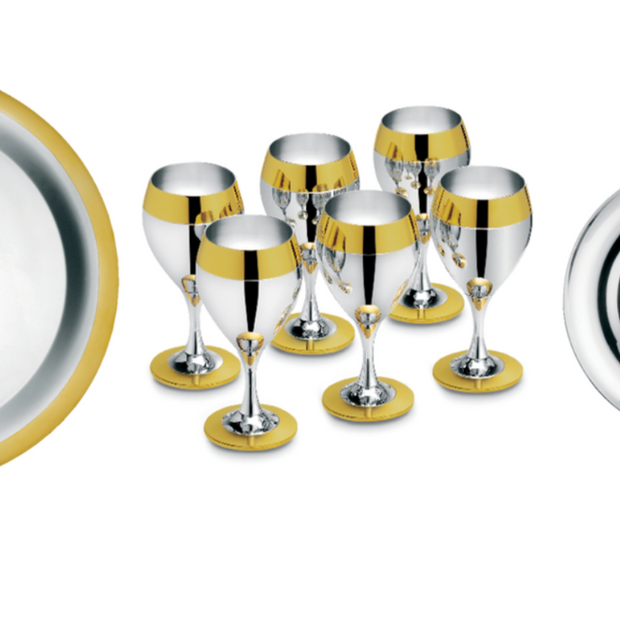 Prince - Mини комплект сервиз за вино за 6 човека, 13 ел., позлатен