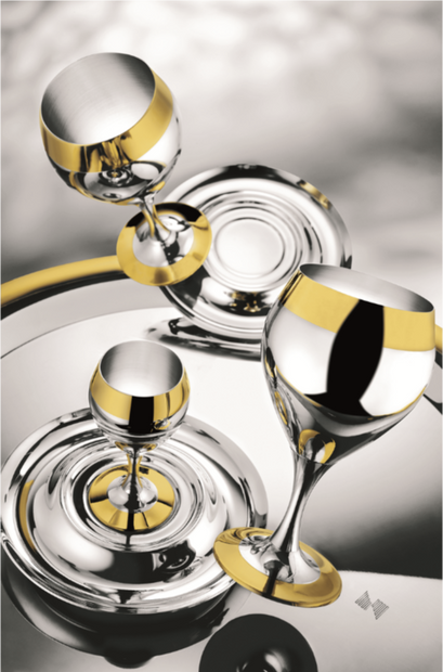 Prince - Mини комплект сервиз за вино за 6 човека, 13 ел., позлатен